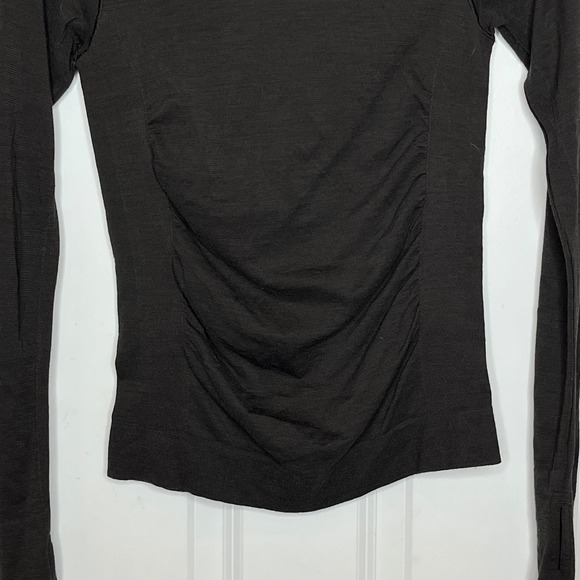 Athleta Foresthill Ascent Top WOOL Blend Size XS Charcoal Gray Black Ruched - Picture 5 of 10